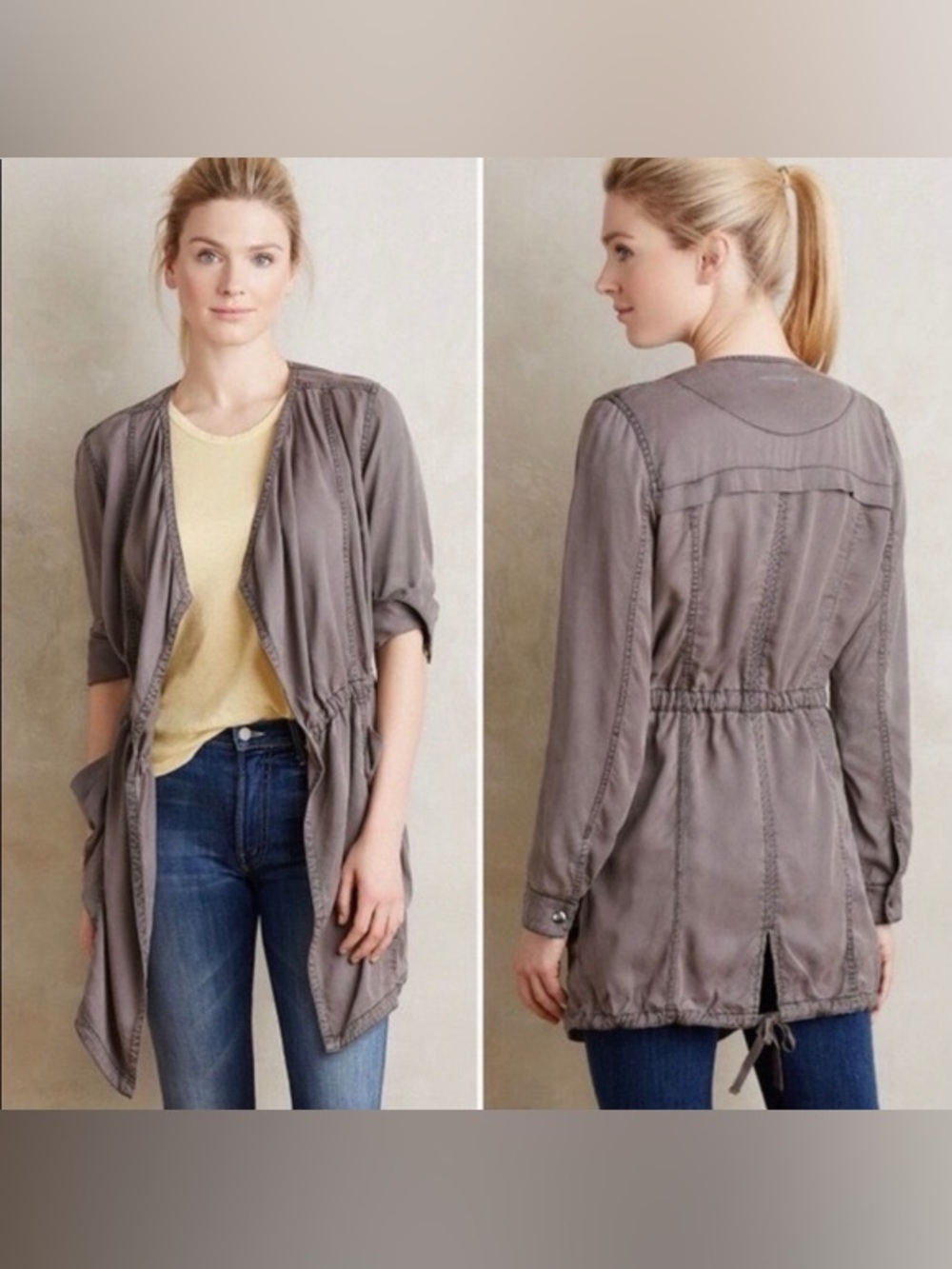 Anthropologie Hei Hei Drape Front Jacket Grey XS Lyocell Utility Cargo Boho